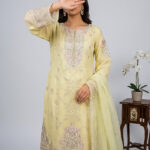 soft lemon yellow organza suit