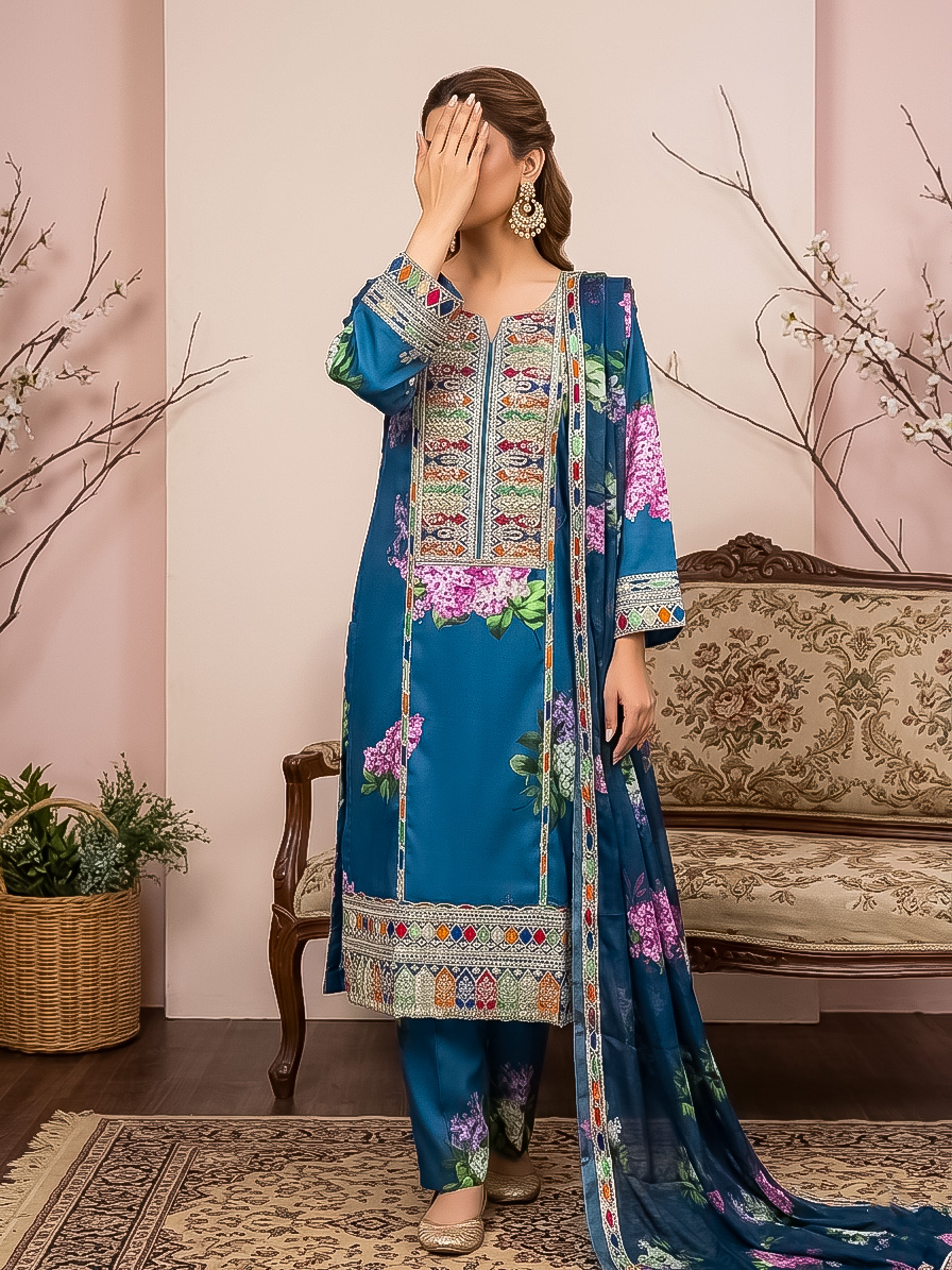 black silk printed suit