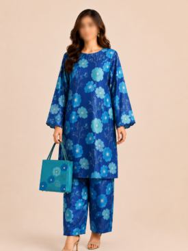 blue floral printed classic lawn suit