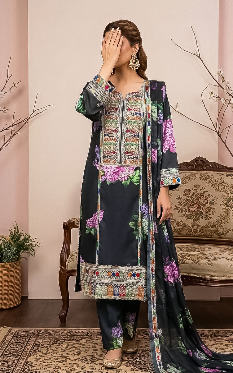 black silk printed suit