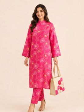 blue floral printed classic lawn suit