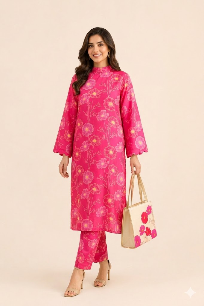 blue floral printed classic lawn suit