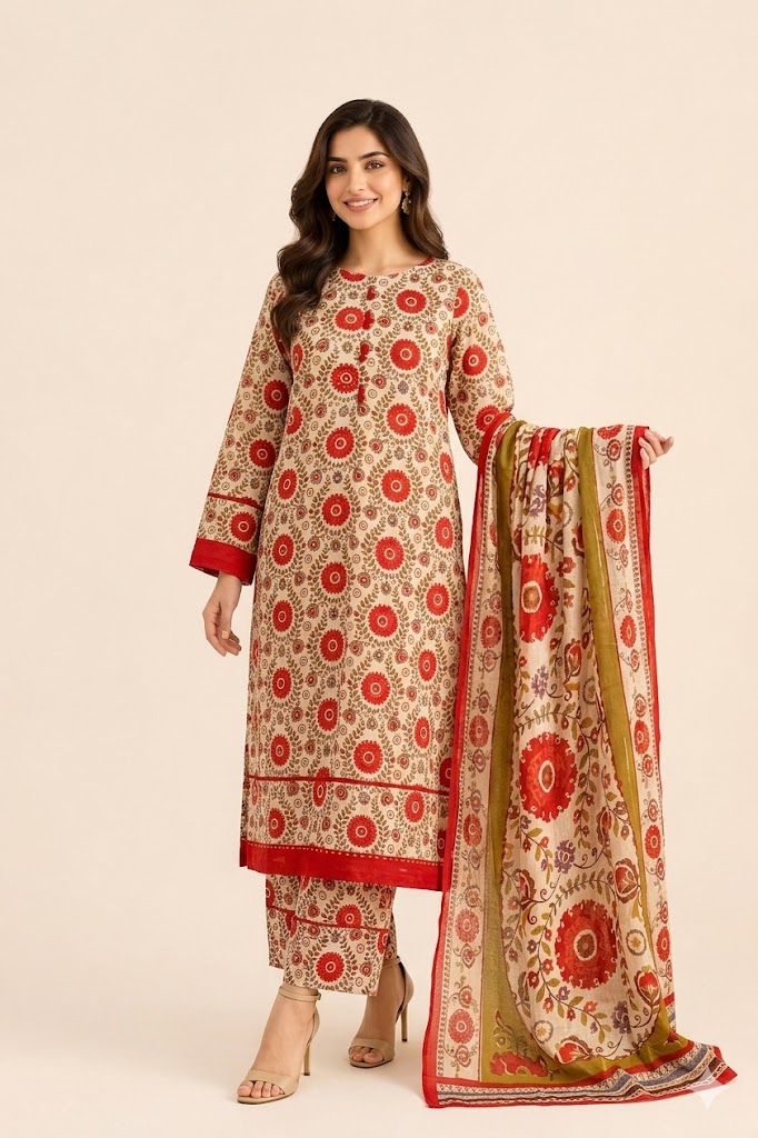 Elegant Floral Print Design COTTON SUIT