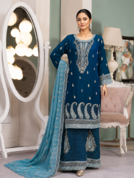 elegant zinc blue chiffon gharara set