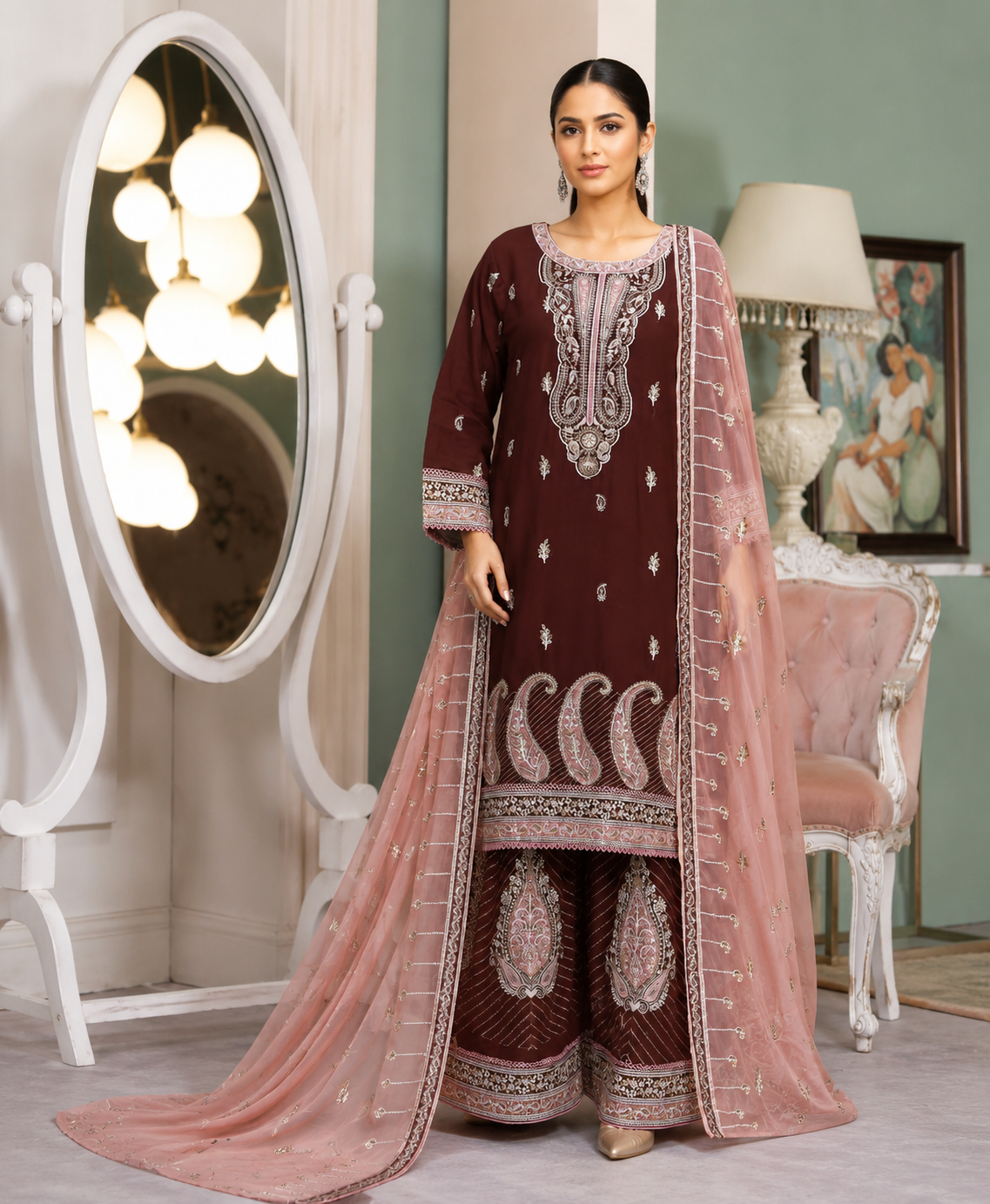 elegant zinc blue chiffon gharara set