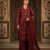 elegant skin & maroon chiffon 3 piece suit