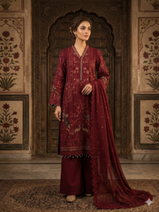 Elegant Maroon chiffon 3-piece suit elegant skin & maroon chiffon 3 piece suit