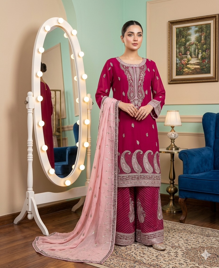 elegant zinc blue chiffon gharara set