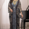 elegant cheetah print chiffon kaftan set