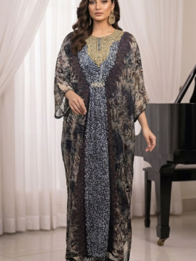 elegant cheetah print chiffon kaftan set