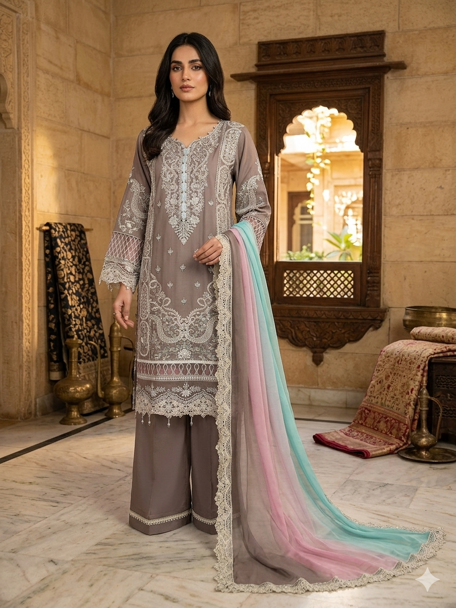 misty taupe cotton suit