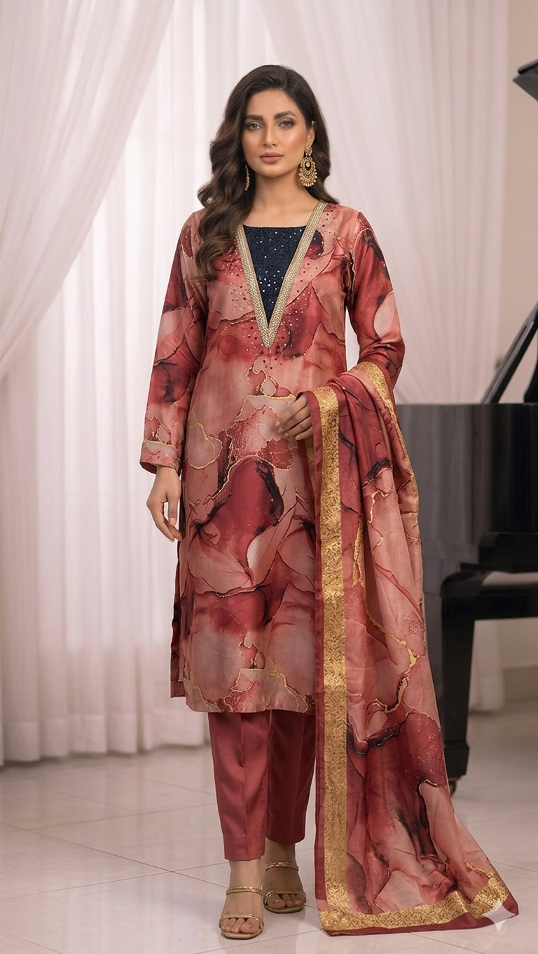 luxury printed silk 3 piece suit