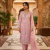 blush pink floral printed silk suit