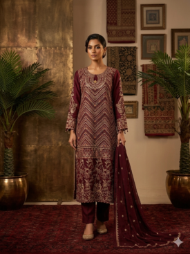 elegant maroon embroidered suit