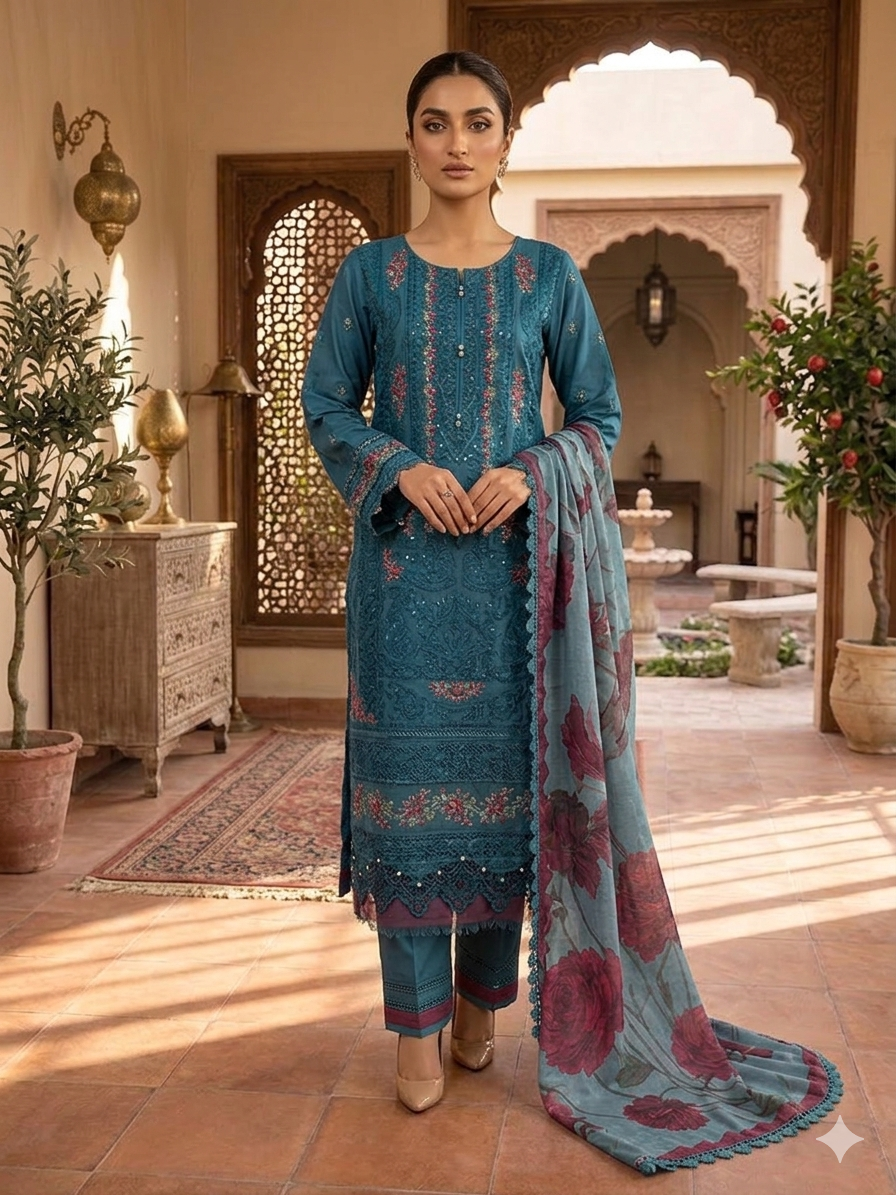 rose mist pure cotton plazo suit set