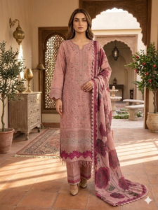 rose mist pure cotton plazo suit set