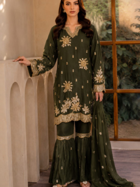 elegant olive green embroidered