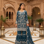 purple chiffon gharara suit