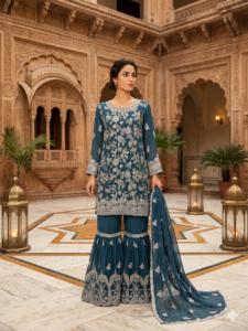 purple chiffon gharara suit