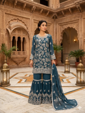 purple chiffon gharara suit