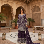 purple chiffon gharara suit