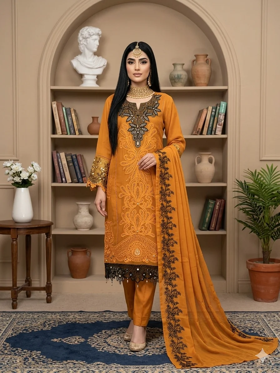 premium chiffon & collection mustured color
