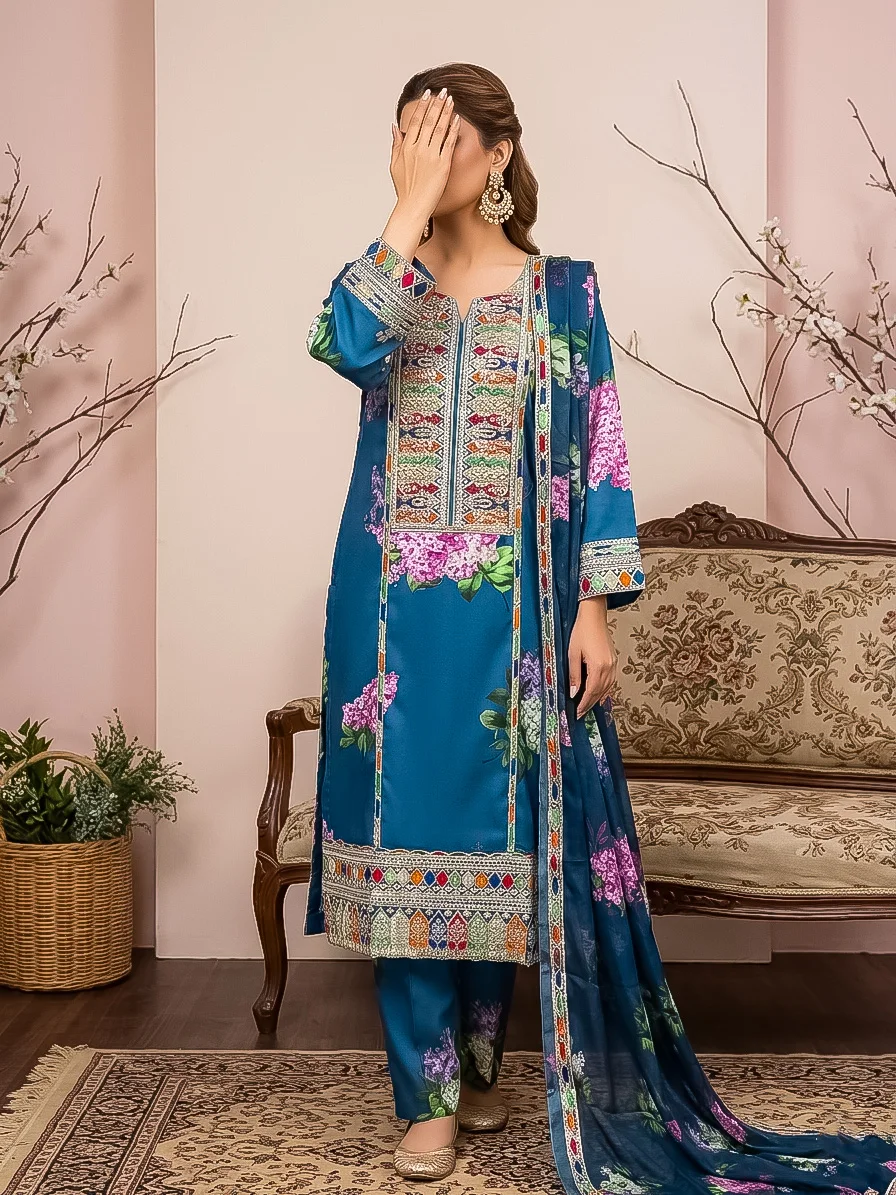 black silk printed suit