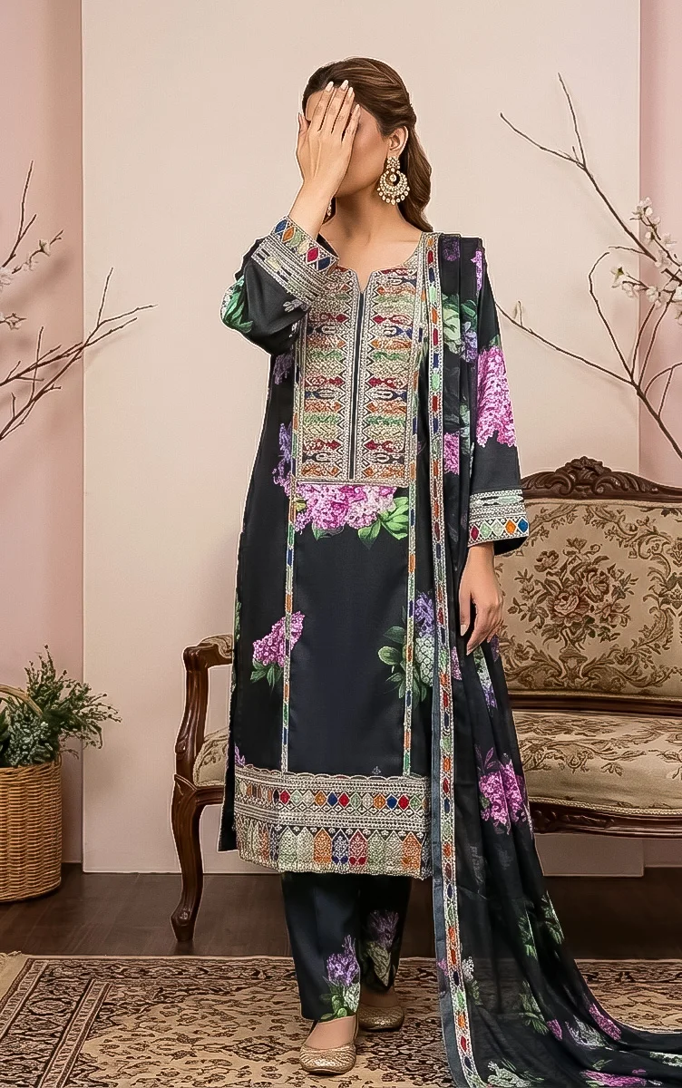 black silk printed suit