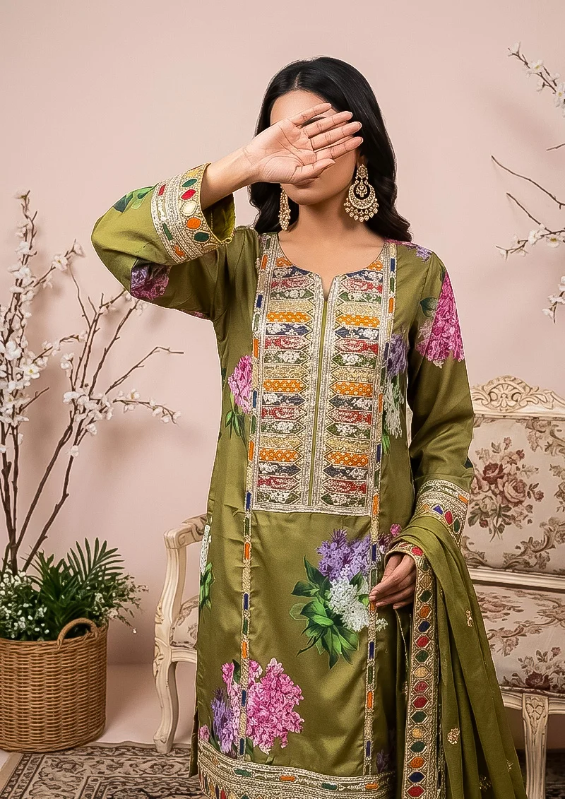 black silk printed suit
