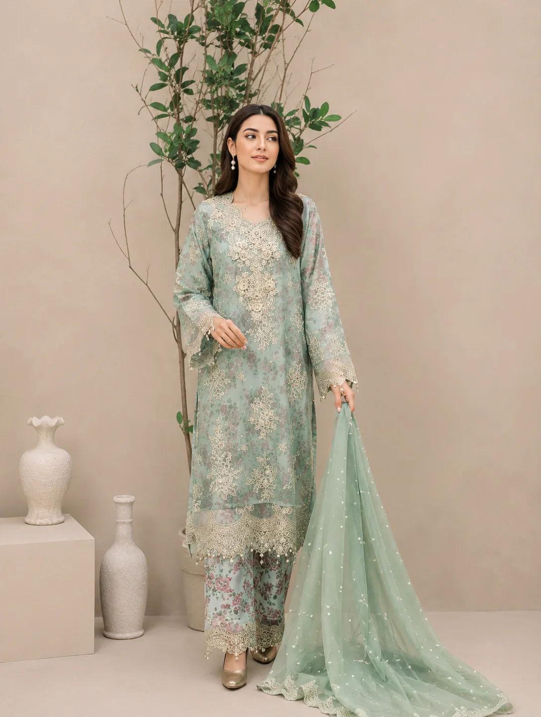 Mint Pistachio Printed Silk