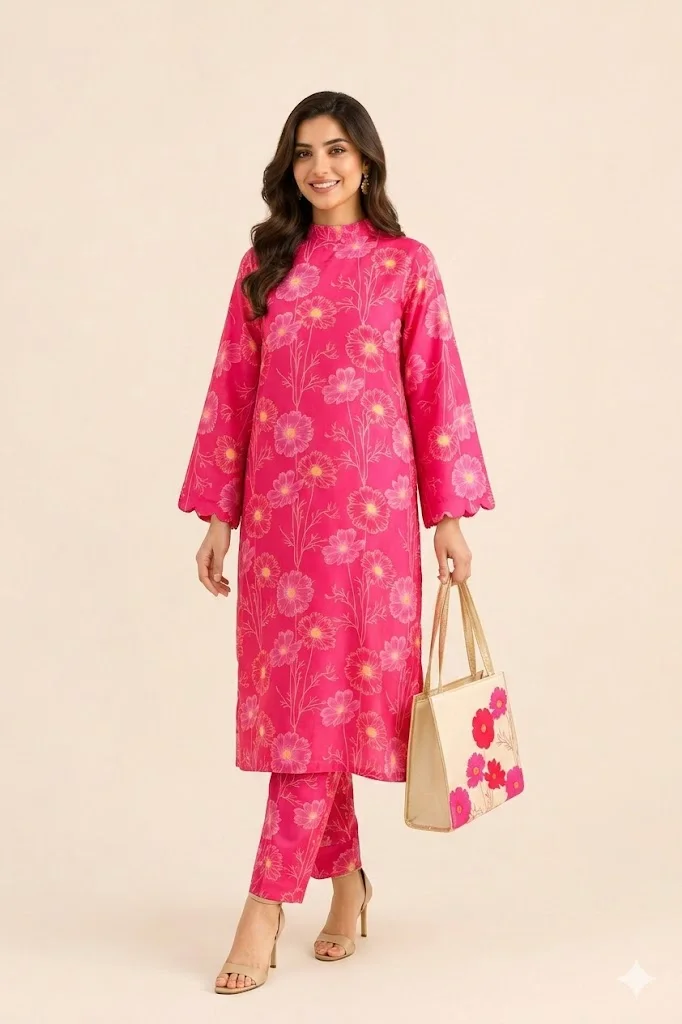 blue floral printed classic lawn suit