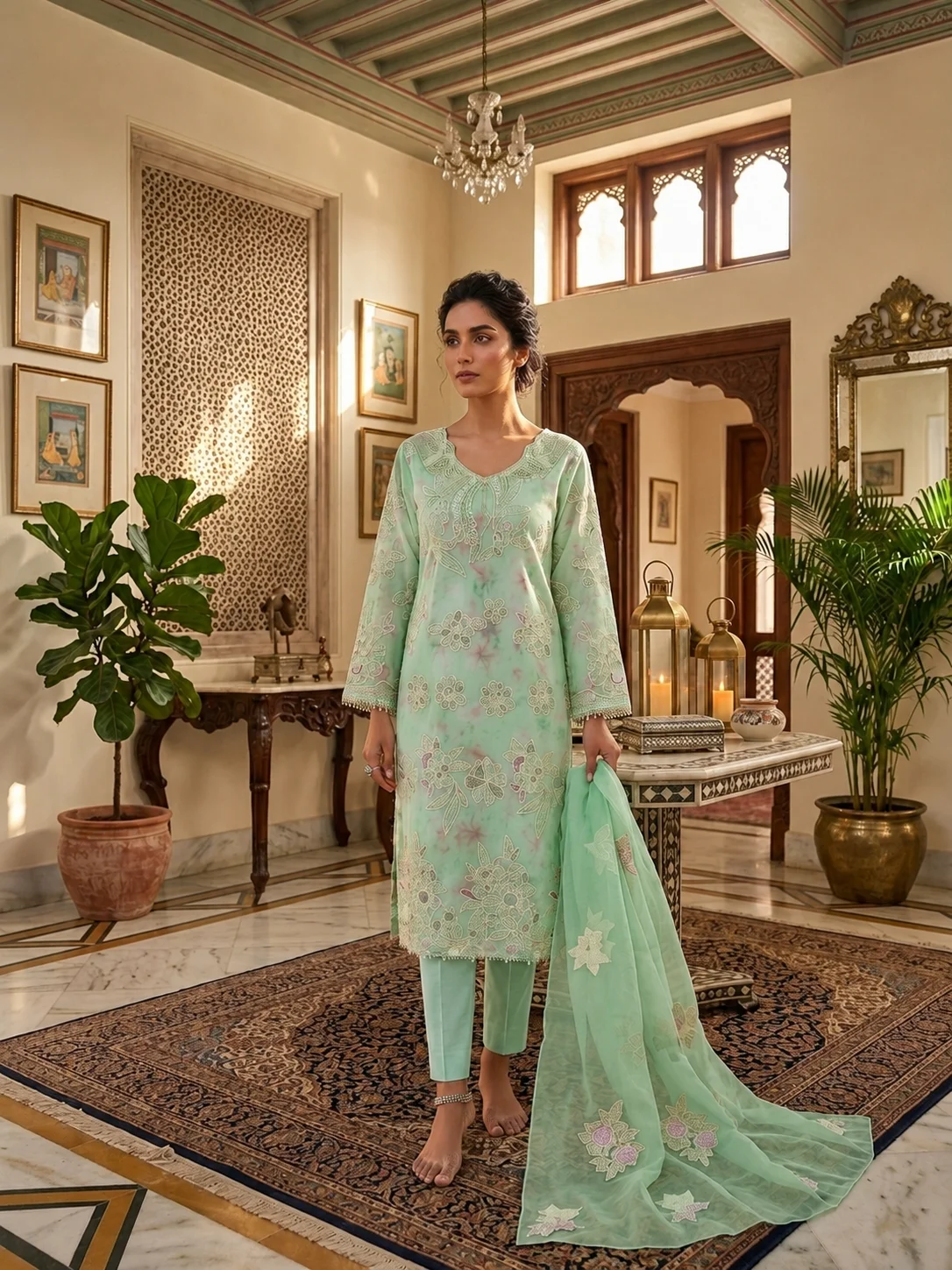 blush pink floral printed silk suit