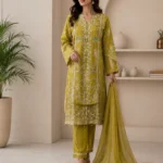 parrot green cotton embroidered suit