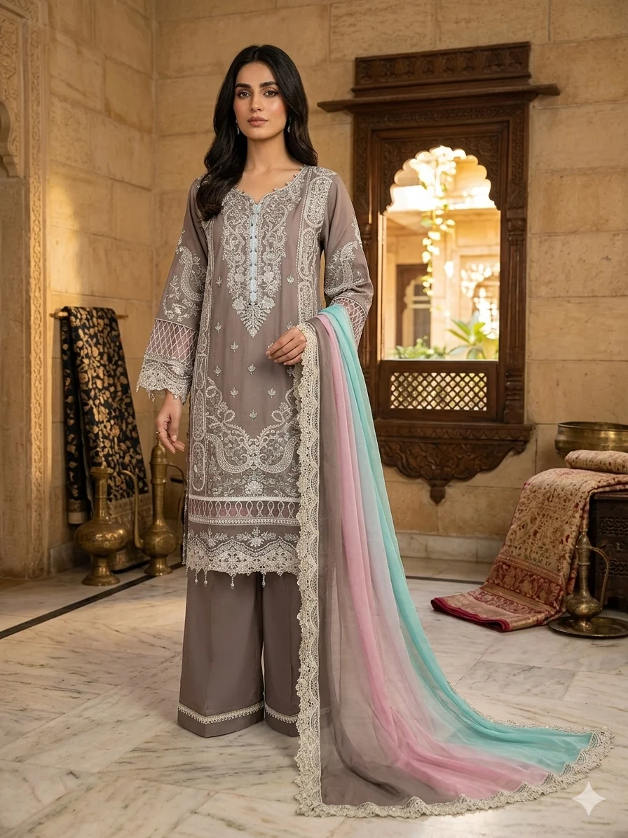 misty taupe cotton suit