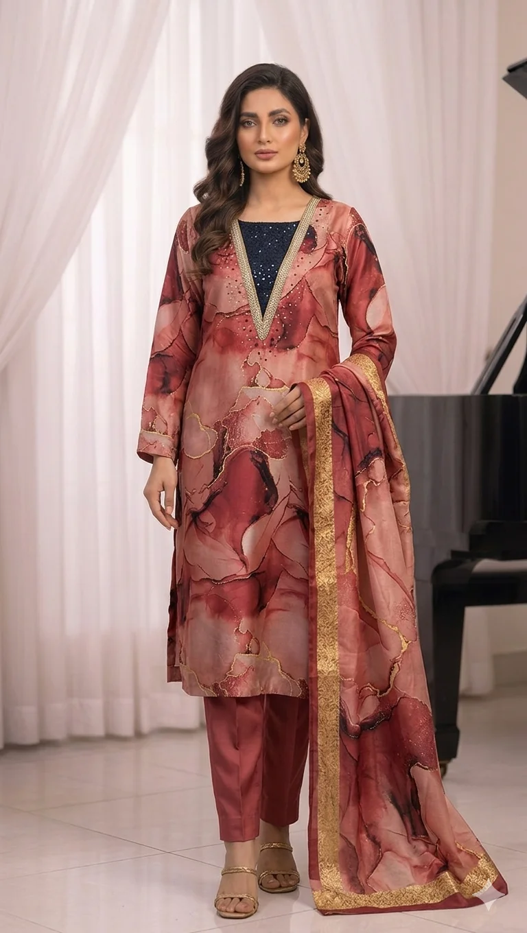 luxury printed silk 3 piece suit