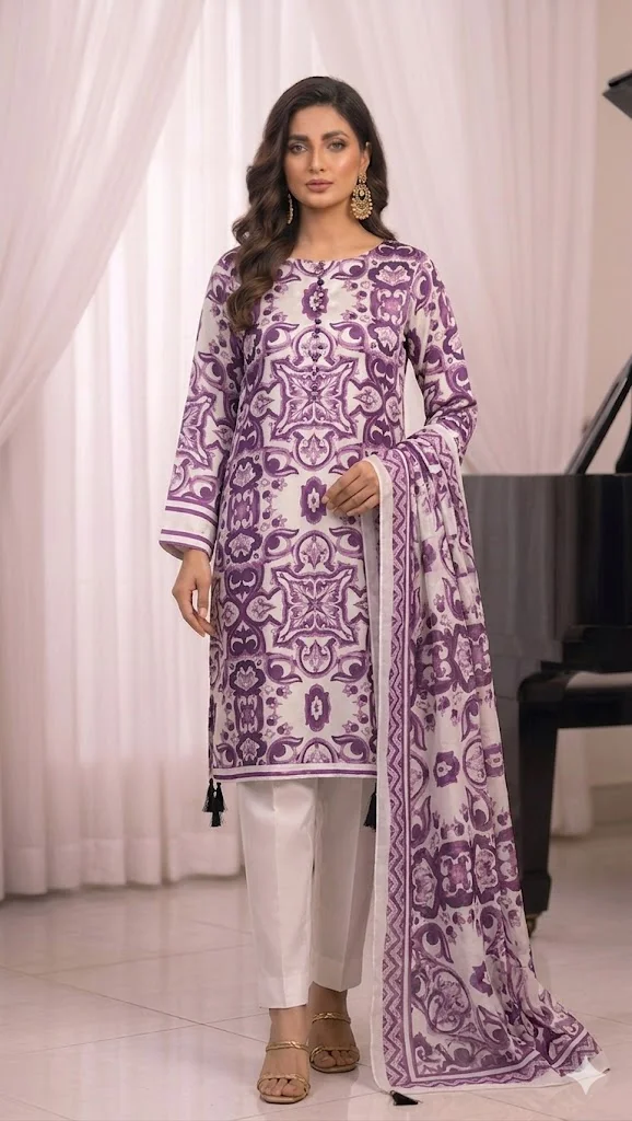 purple royale printed silk suit